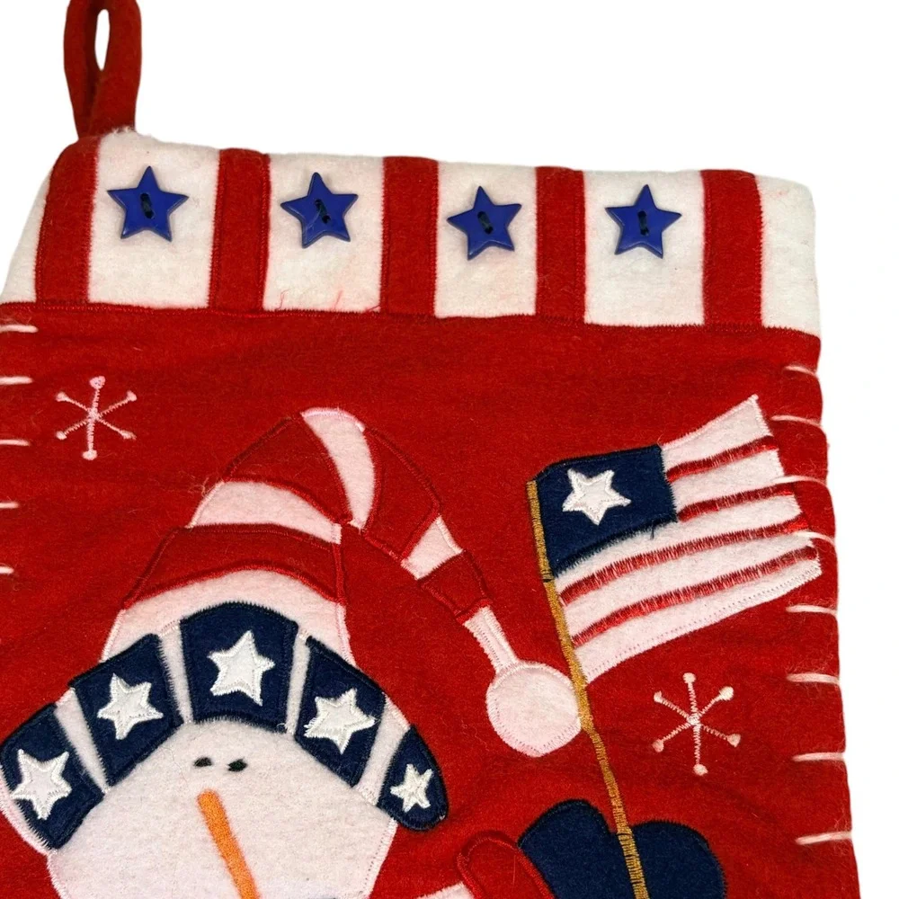 VTG 90s Patriotic Snowman Christmas Stocking Red Felt Americana Stars Stripes